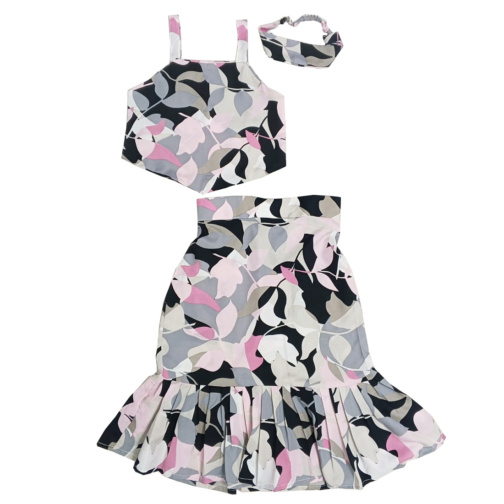 HVM Girls Printed Top with Skirt & Hairband