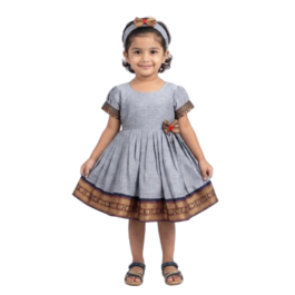 HVM Baby Girls Round Neck South Cotton Frock With Hairband
